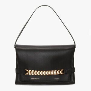 Victoria Beckham Chain Bag with Strap In Black Leather (Retail $1590)